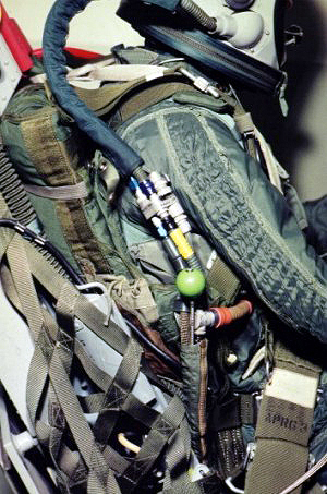 This is how the pilot was strapped to his C-2 ejection seat in his F-104G. Note the leads for the oxygen and communications that also attach to the suit. This way the pressure in the helmet and suit was the same.