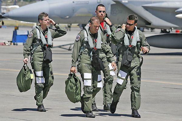 Walking to their aircraft
for yet another mission.