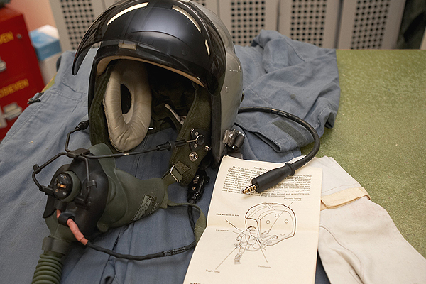 Mk.1A helmet, A-13A mask and white RAF gloves.